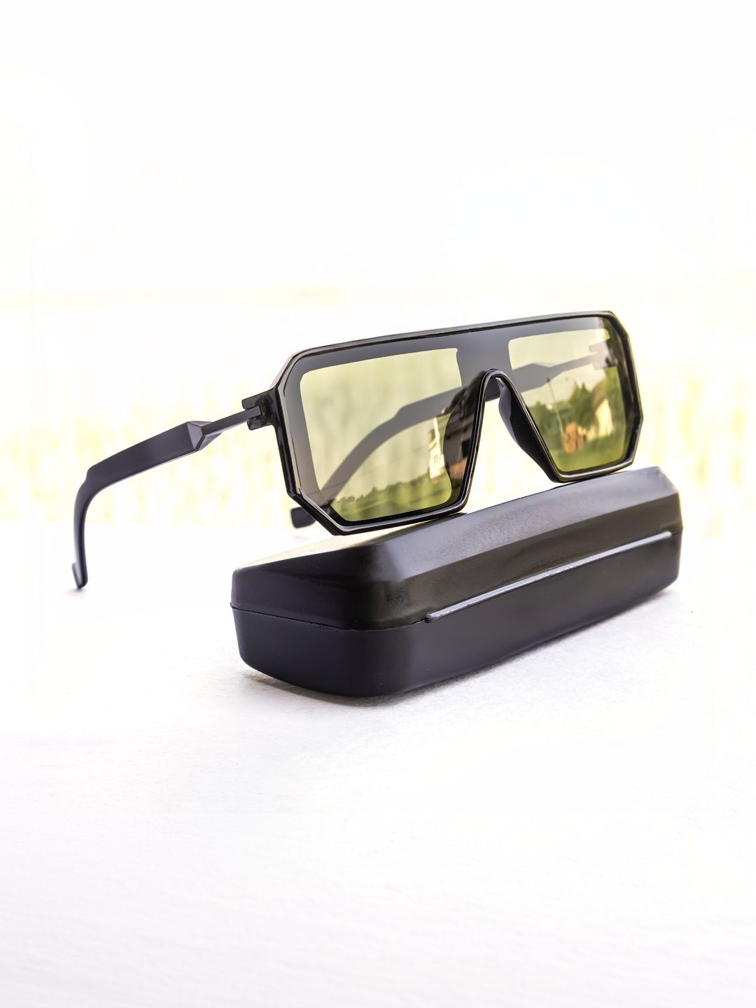 Jiebo Men Green Lens & Black Square Sunglasses with-image-43