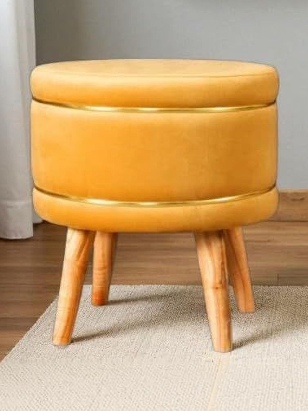 Shadowkart Beige Round Wooden Ottomans Without Storage-picture-15