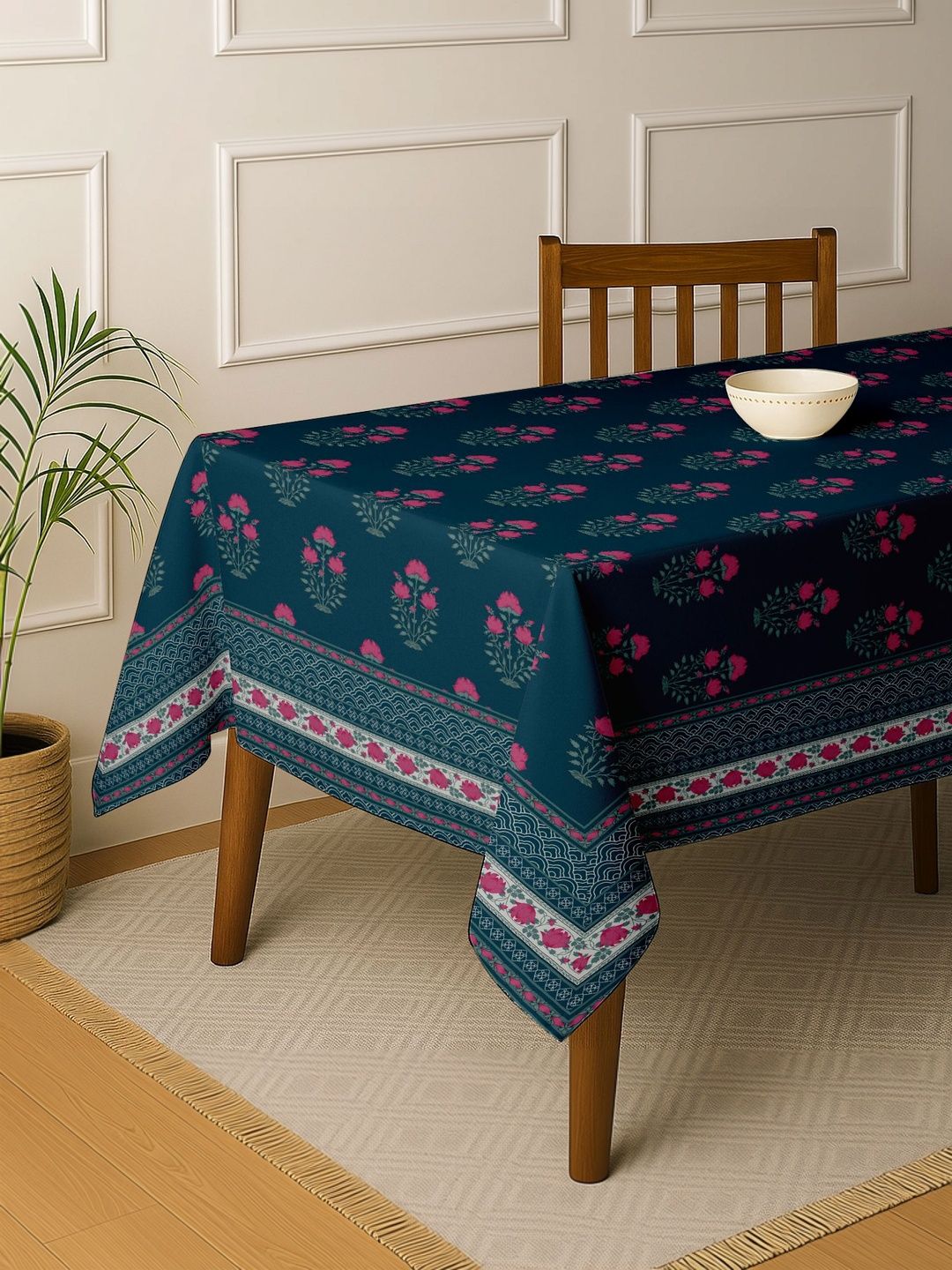Vargottam Teal Cotton 6-Seater Table Cover-image-37