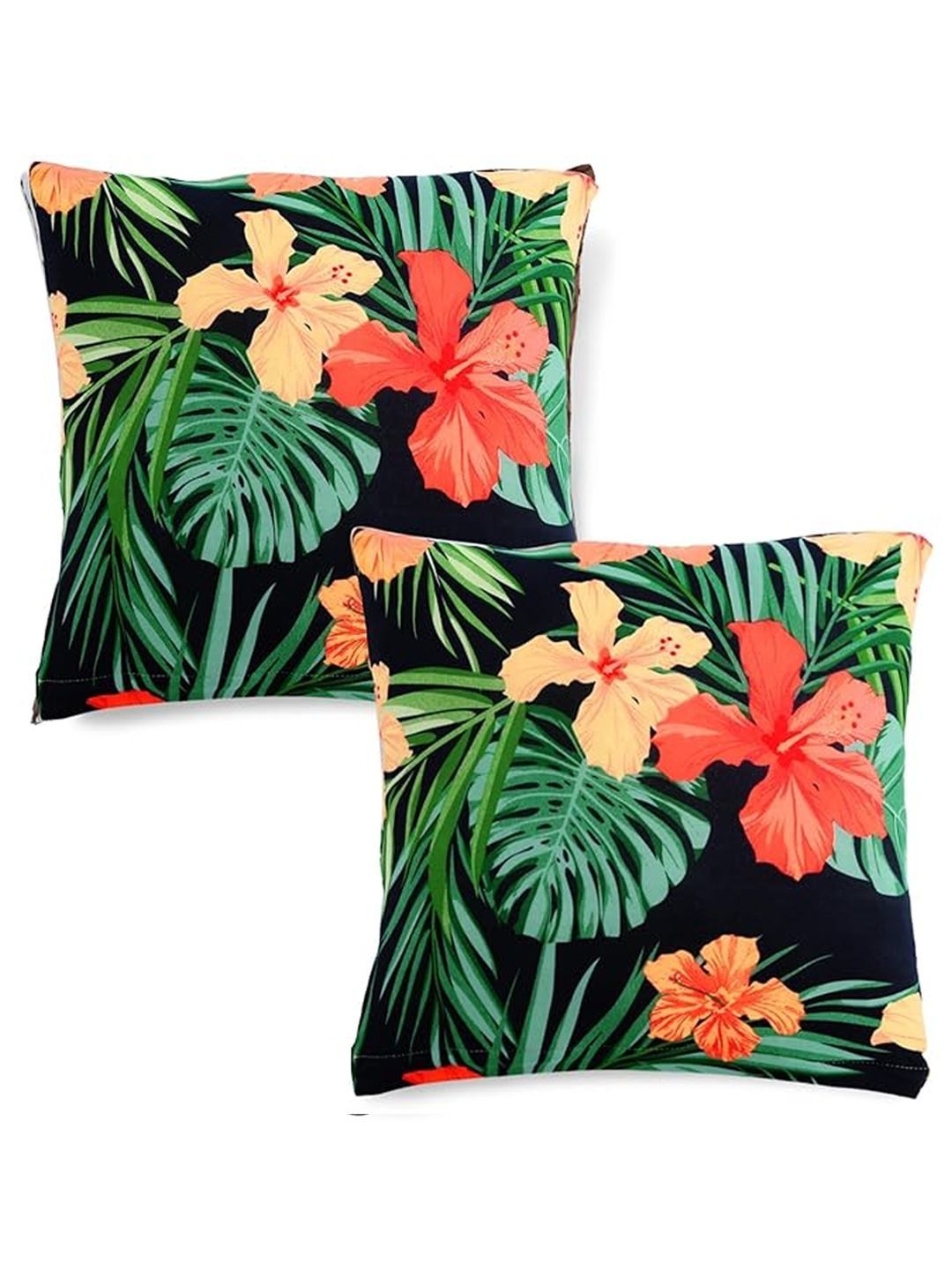 HOKIPO Green & Orange Set of 2 Square Cushion Covers-image-10
