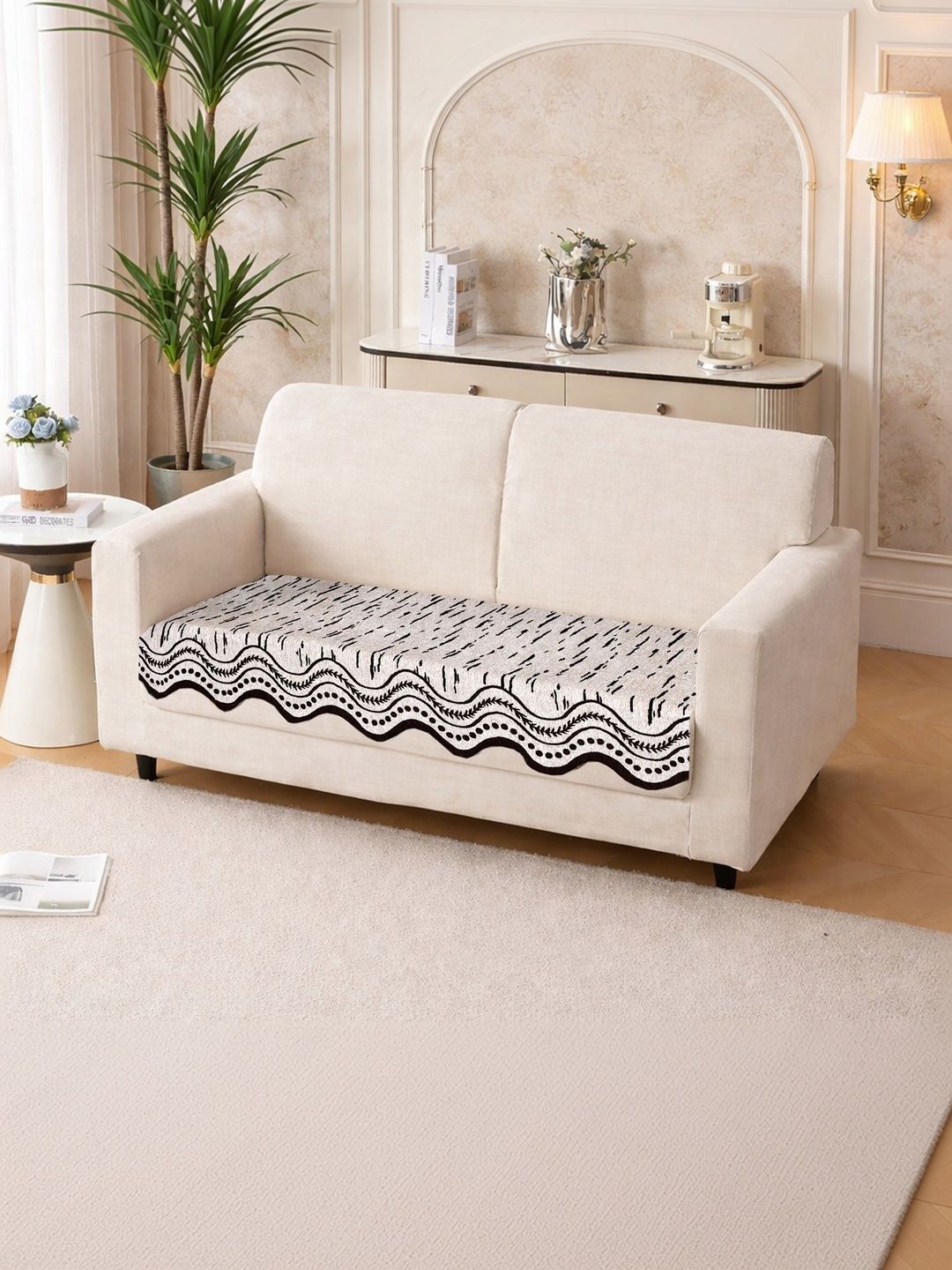 MULTITEX Cream-Coloured Striped 1 Piece Sofa Cover Without Arms-picture-20