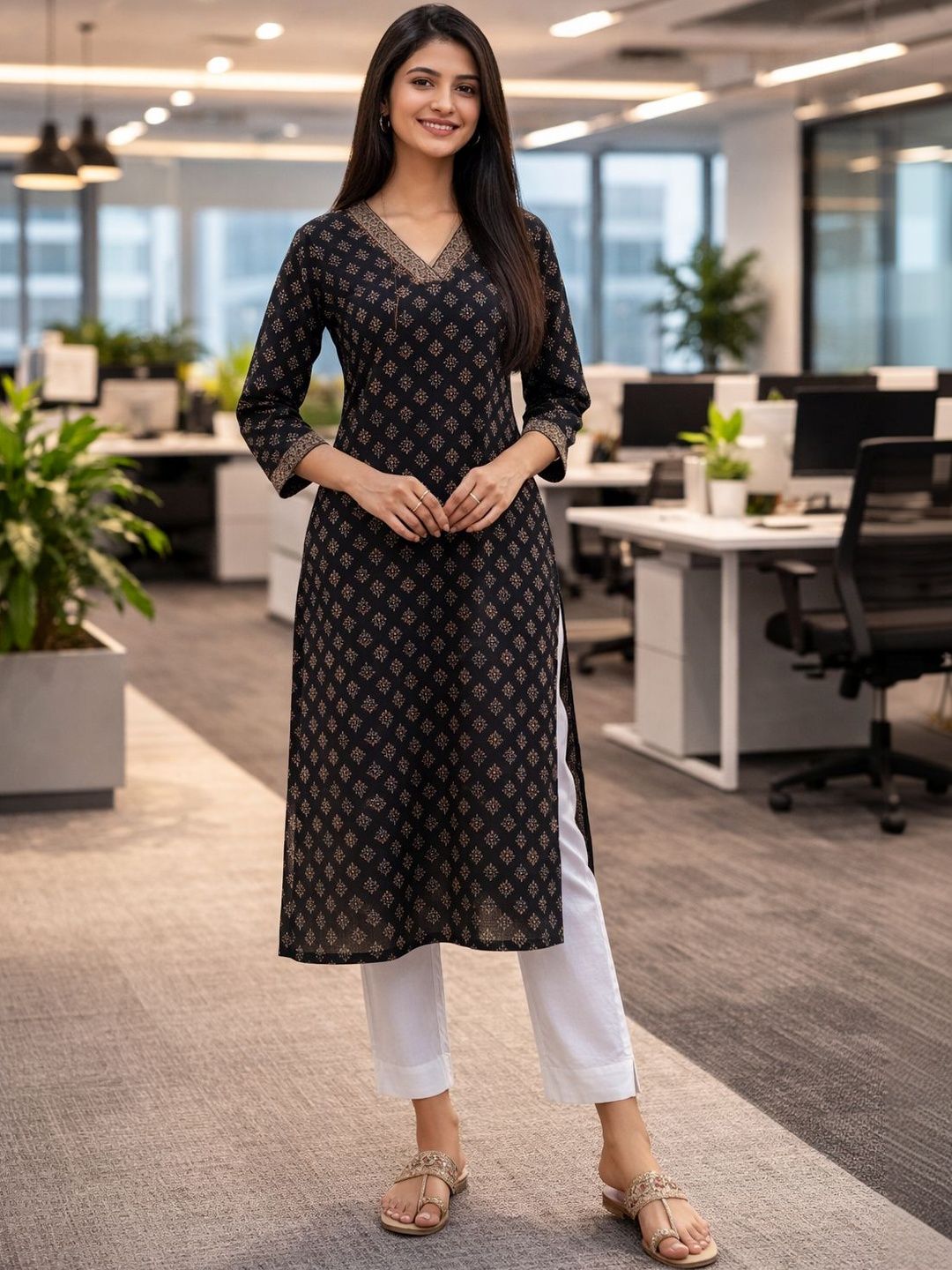 KALINI Floral Printed V-Neck Pure Cotton Blend Kurti-picture-23