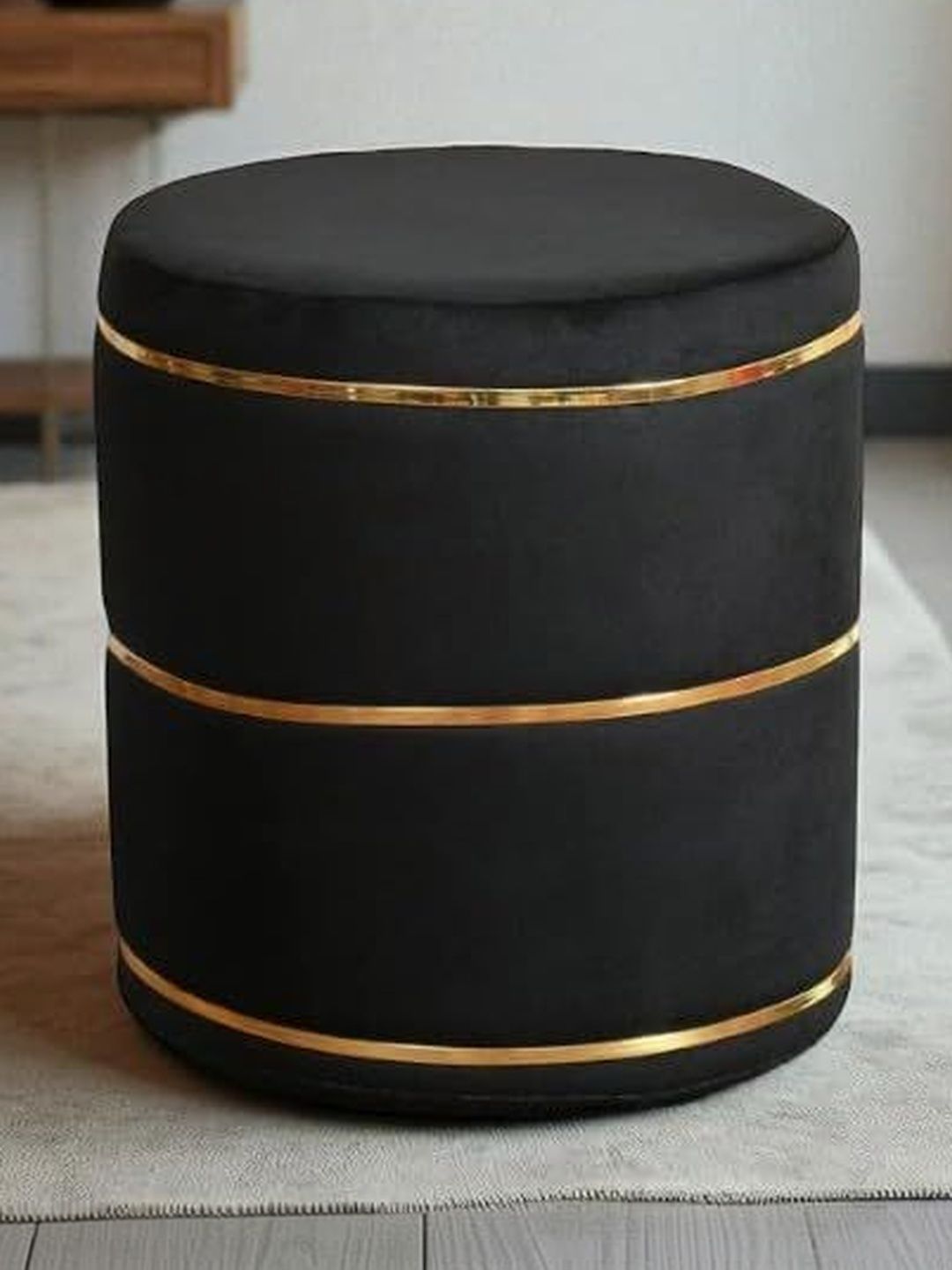 Shadowkart Black Round Wooden Ottomans Without Storage-picture-21