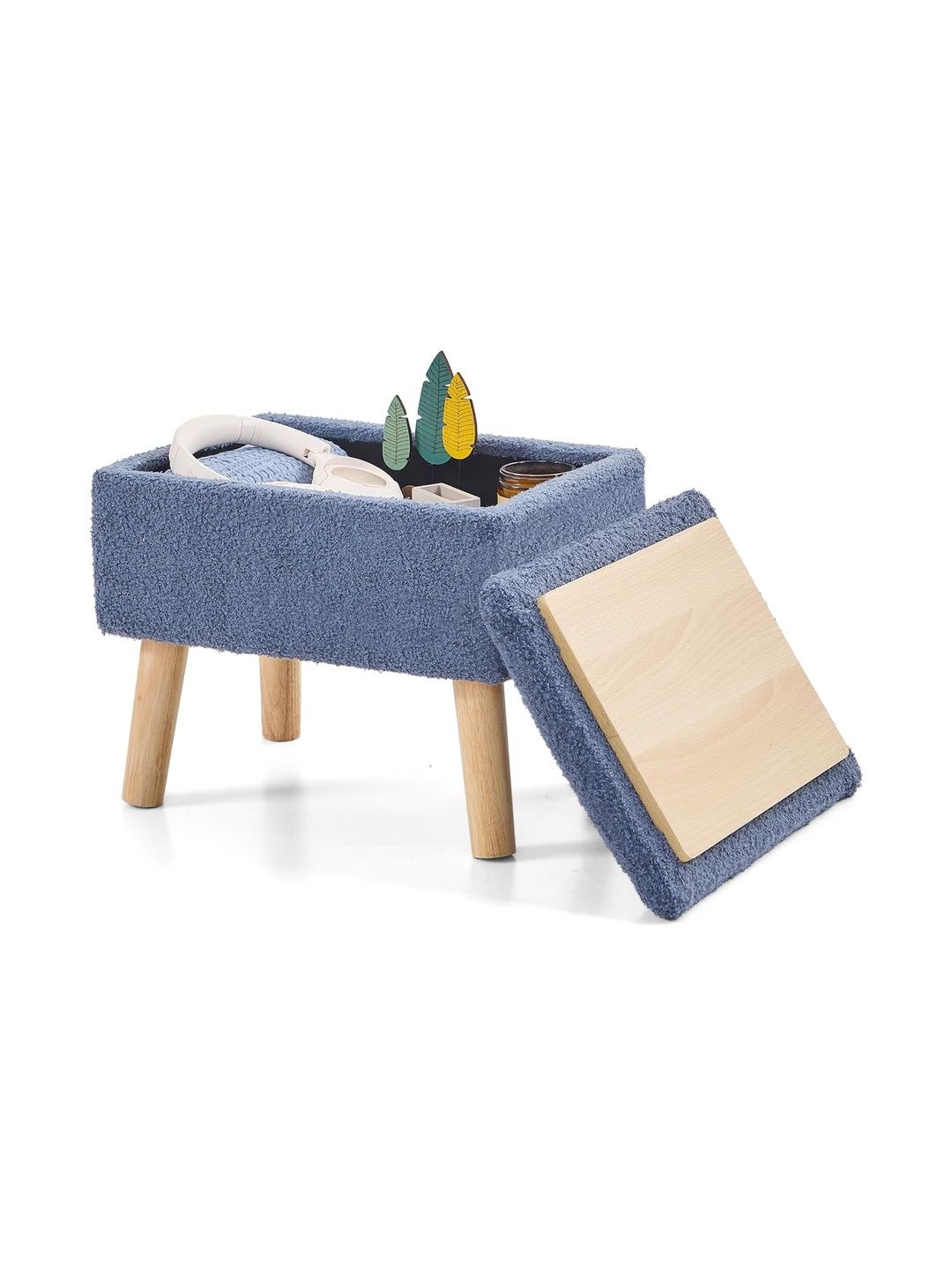 Shadowkart Grey Self Design Square Wooden Ottoman With Storage-image-23