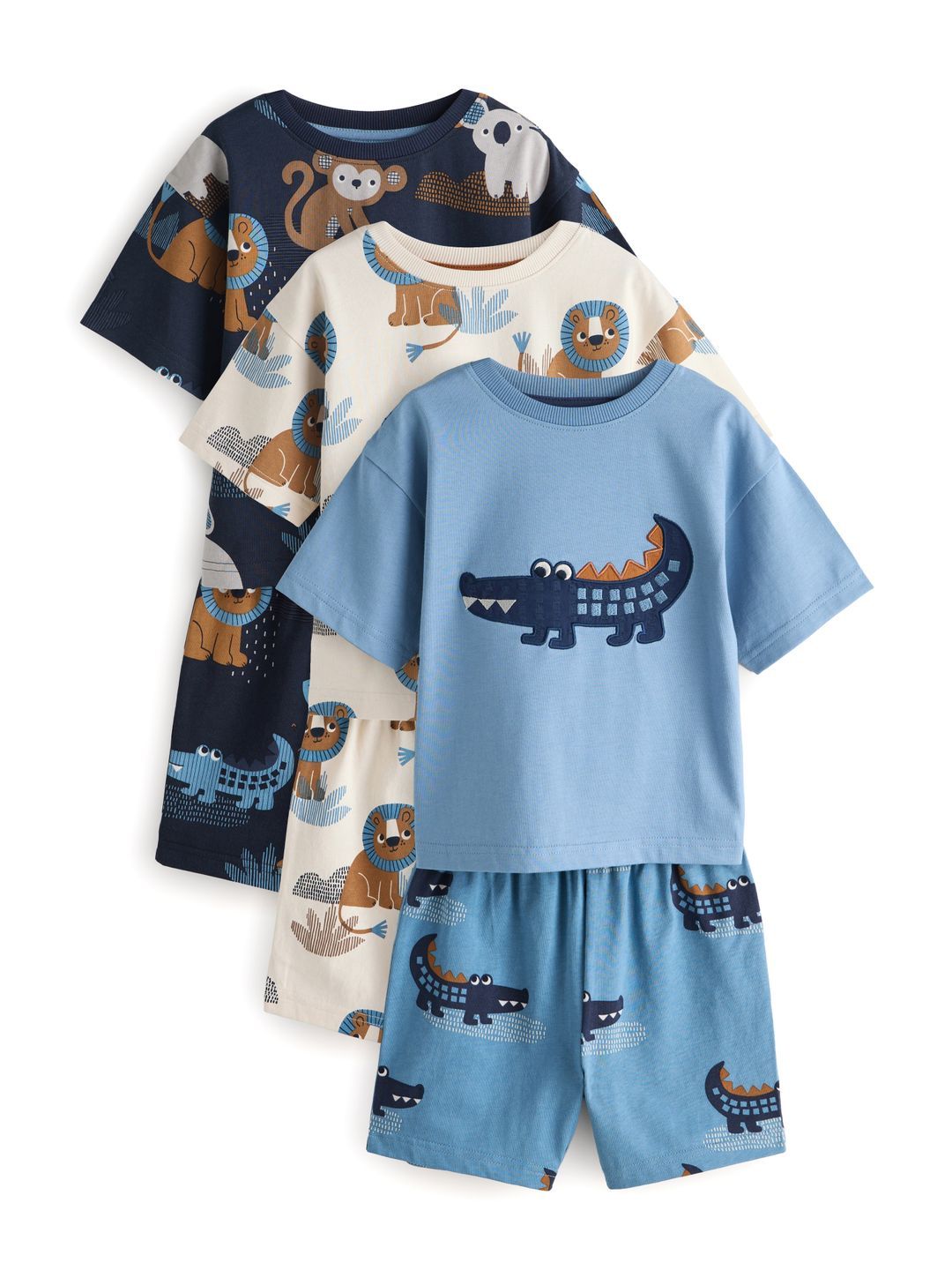 NEXT Boys Pack Of 3 Pure Cotton Animal Graphic Printed Night suit-picture-24