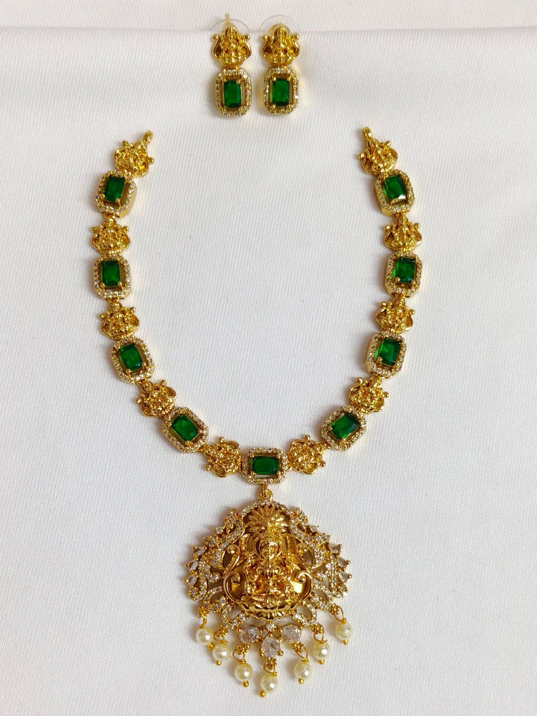 D Rio Fashions Brass Plated Artificial Stone Studded & Beaded Necklace and Earrings-image-33