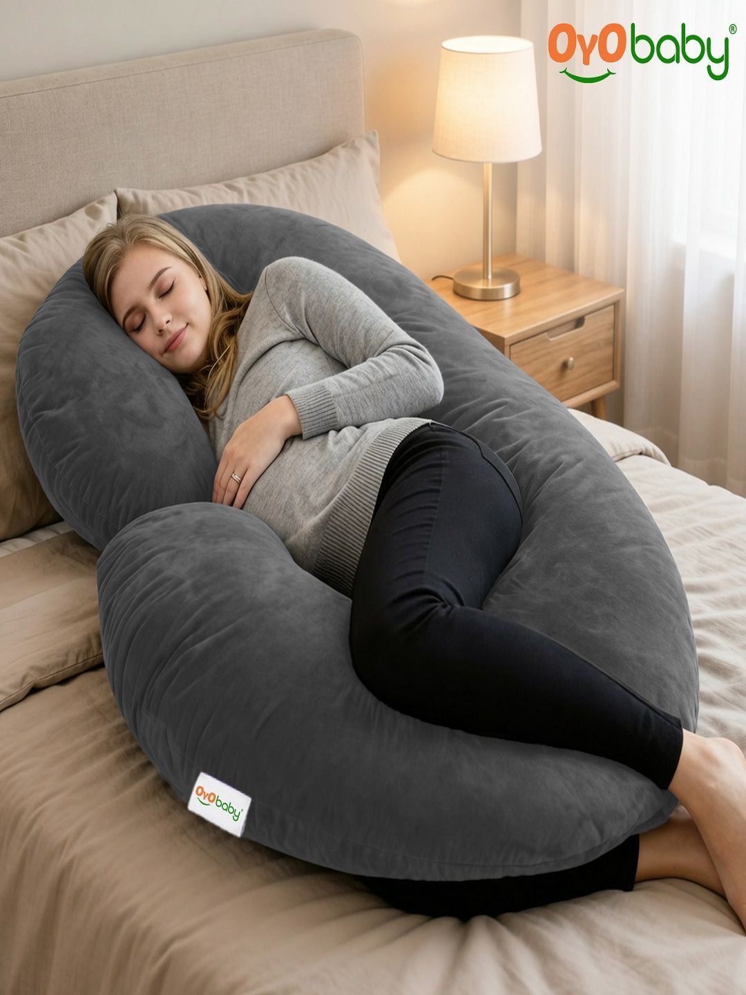 OyO Baby Grey Fibre Filled Faux Velvet Ultra Soft Maternity Pillow-picture-11