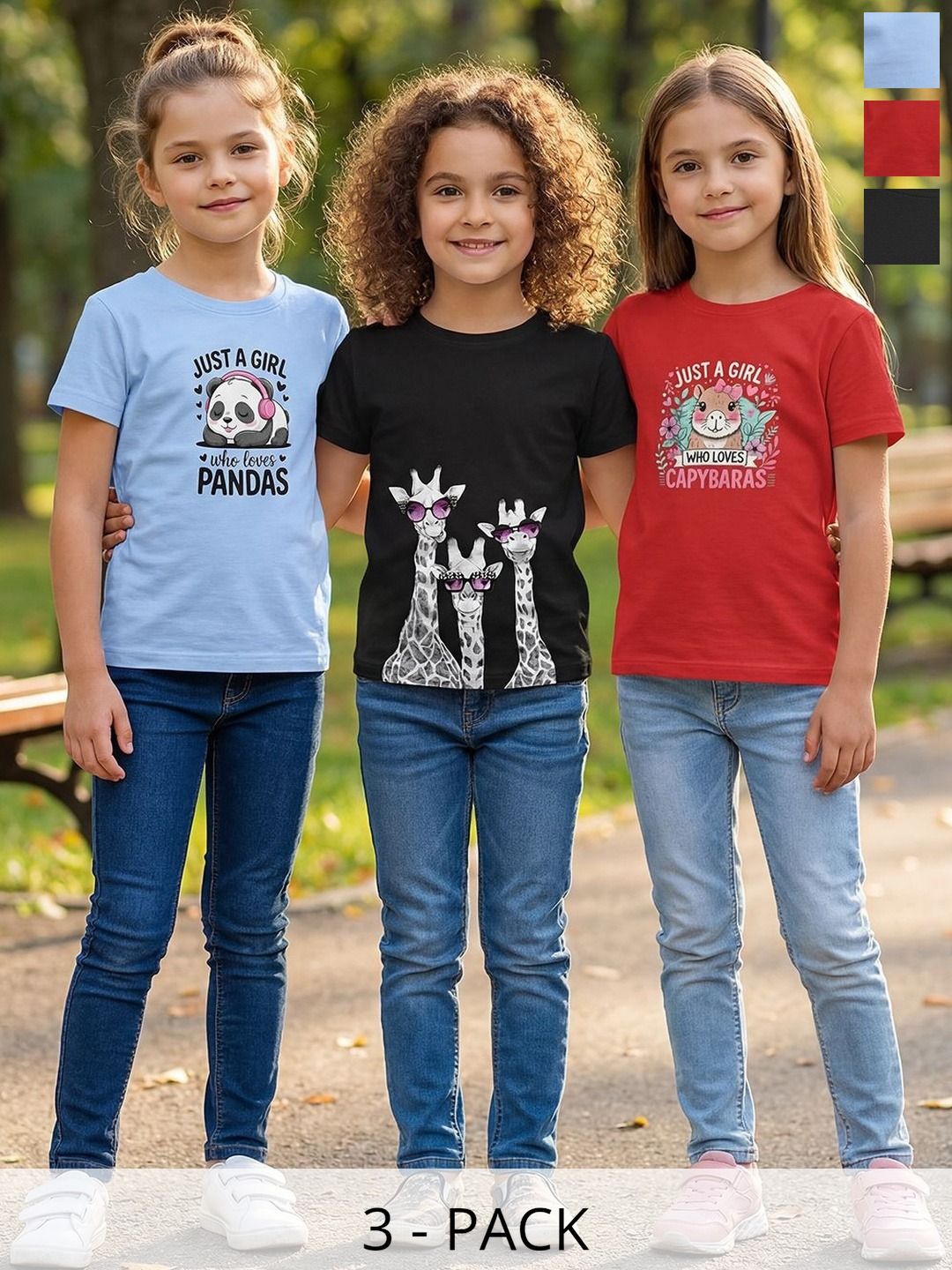 HELLCAT Girls Pack Of 3 Graphic Printed Round Neck Tshirts-image-23