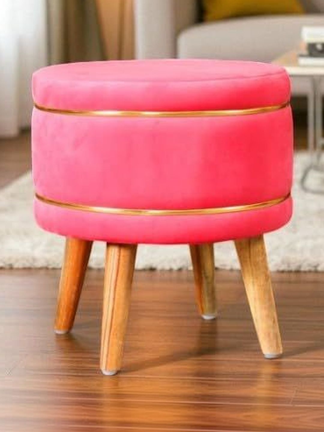 Shadowkart Pink Round Wooden Ottomans Without Storage-picture-19