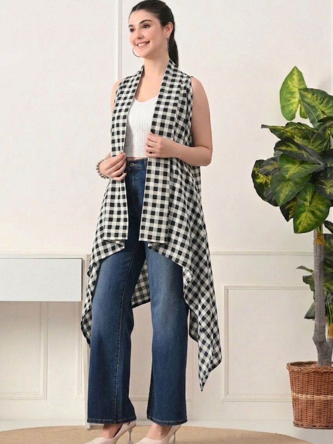 DECKEDUP Women Checked Longline Shrug-picture-42