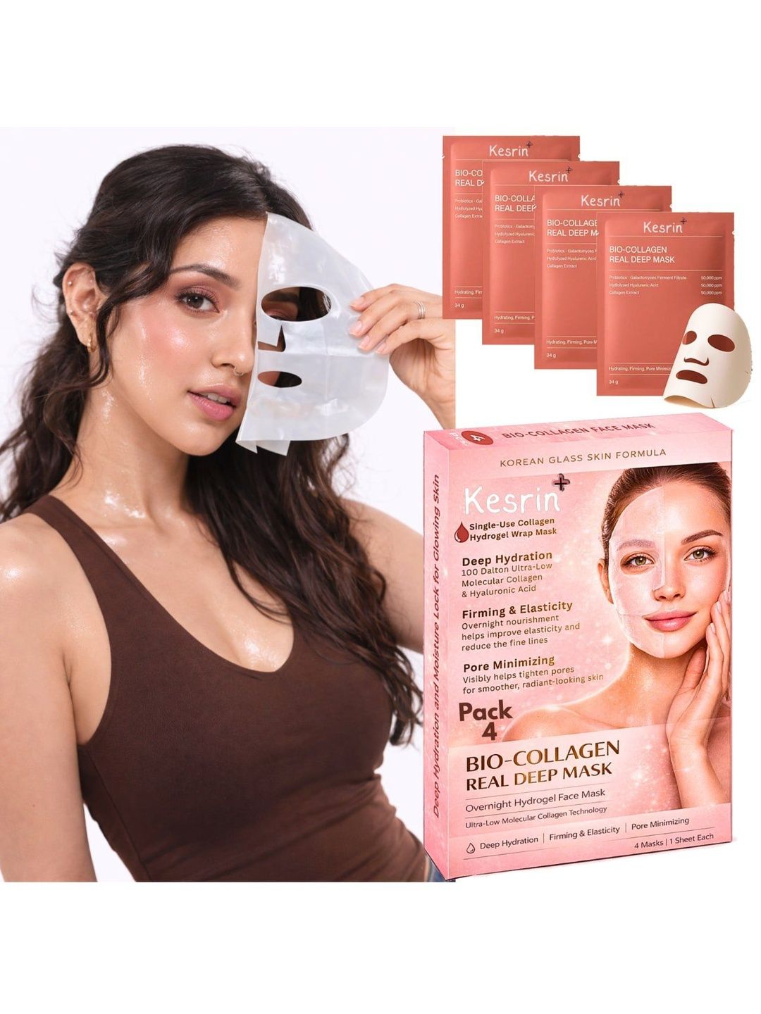 KESRINPLUS Set Of 4 Bio-Collagen Hydrating Overnight Face Sheet Mask-picture-24