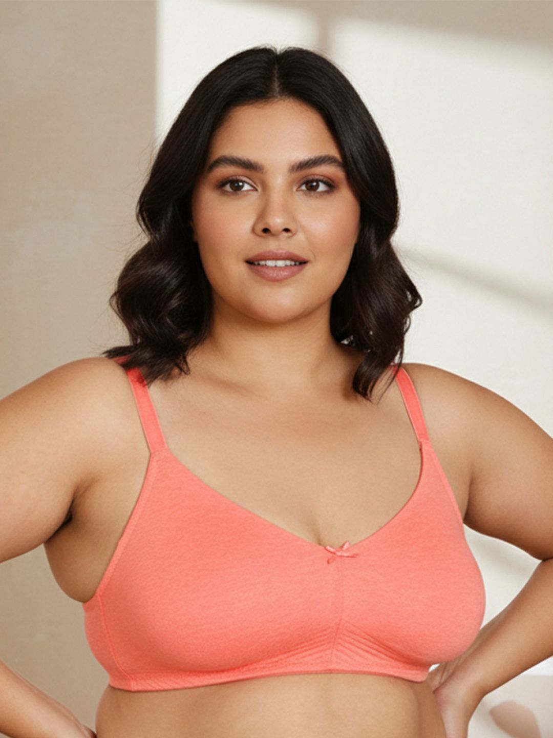 Zivame Peach-Coloured Solid Non-Wired Non Padded Everyday Bra