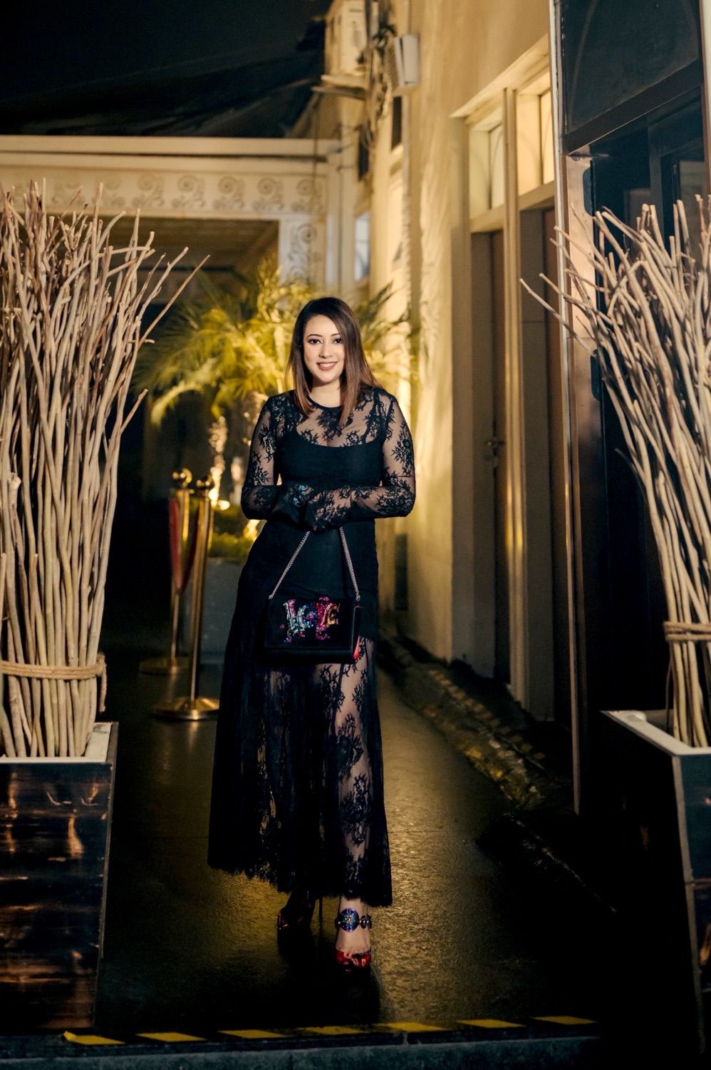 chinese dress ladies Marlene Black Flared Lace Maxi Dress