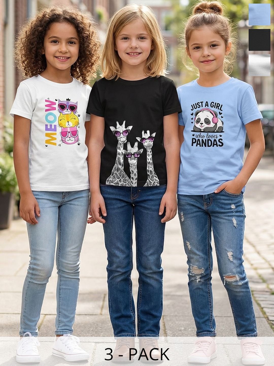 HELLCAT Girls Pack Of 3 Printed Round Neck Tshirts-picture-19