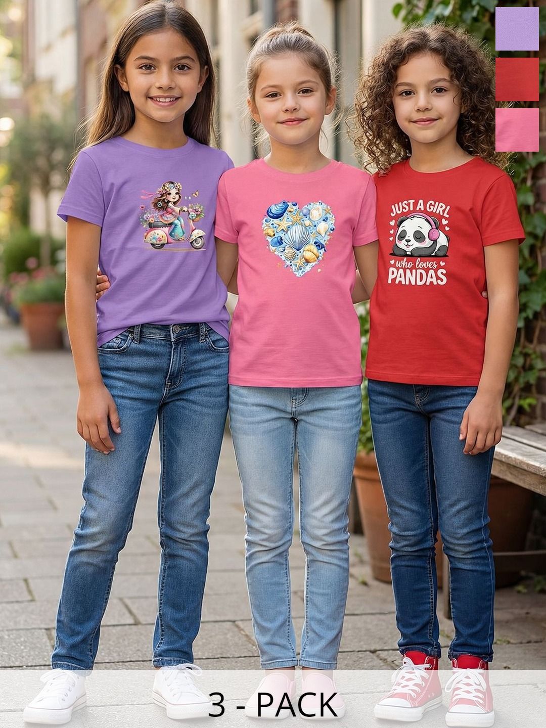 HELLCAT Girls Pack Of 3 Printed Round Neck Regular Fit T-shirt-picture-35