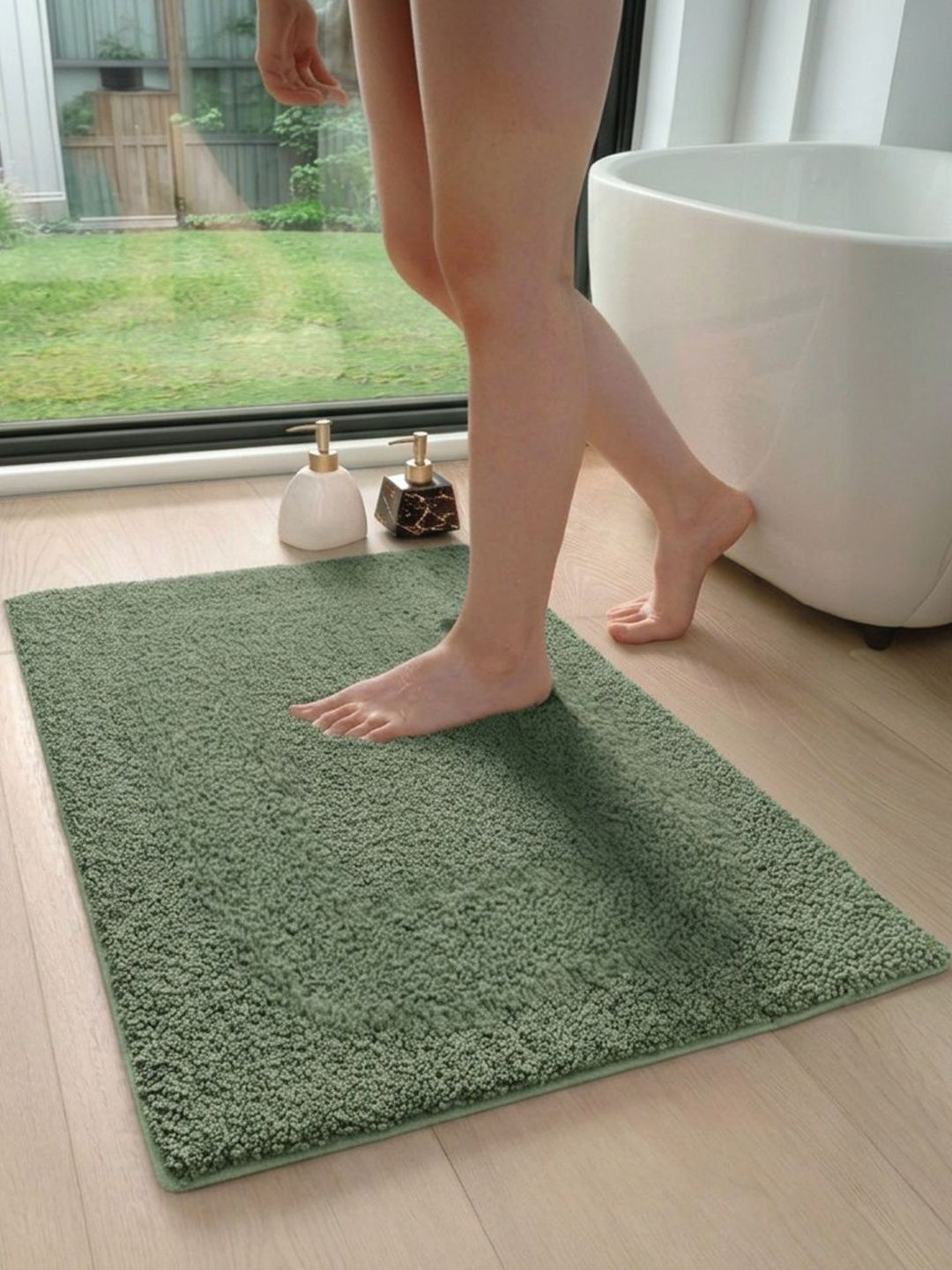 Dryspun Sea Green Polyester Bath Rugs-image-4