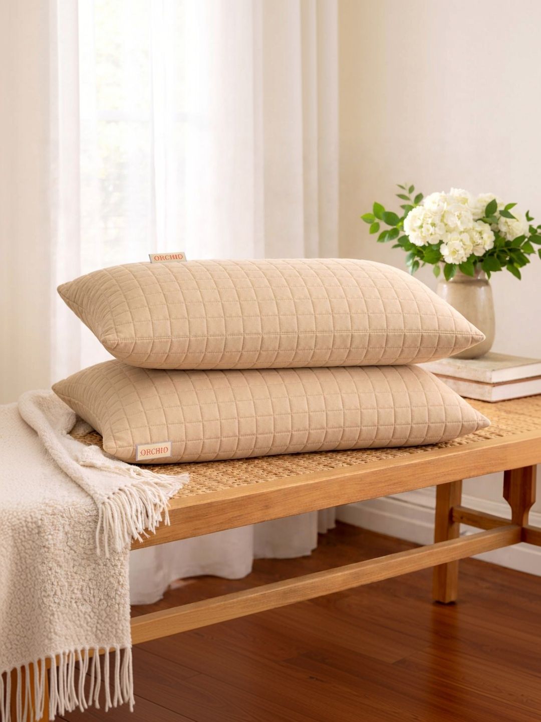 Orchid Pillows Cream-Coloured Set of 2 Fibre Filled Cotton Ultra Soft Sleep Pillow-picture-44