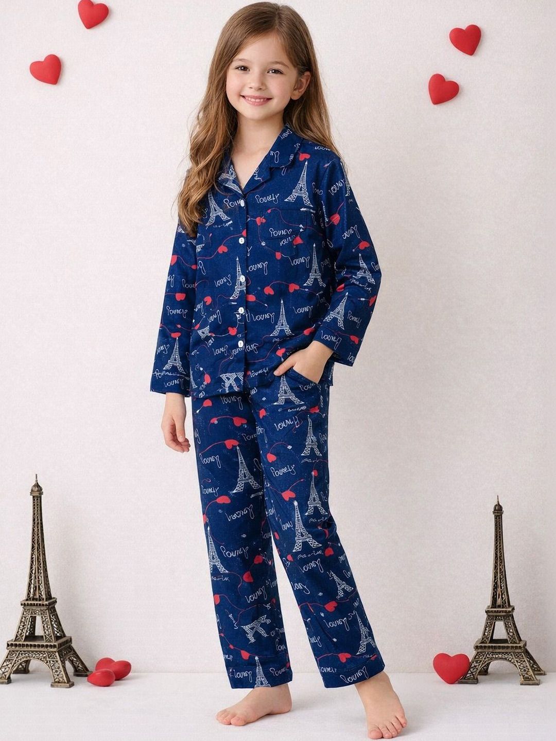 TONY & JONY Girls Printed Shirt with Pyjamas-picture-38