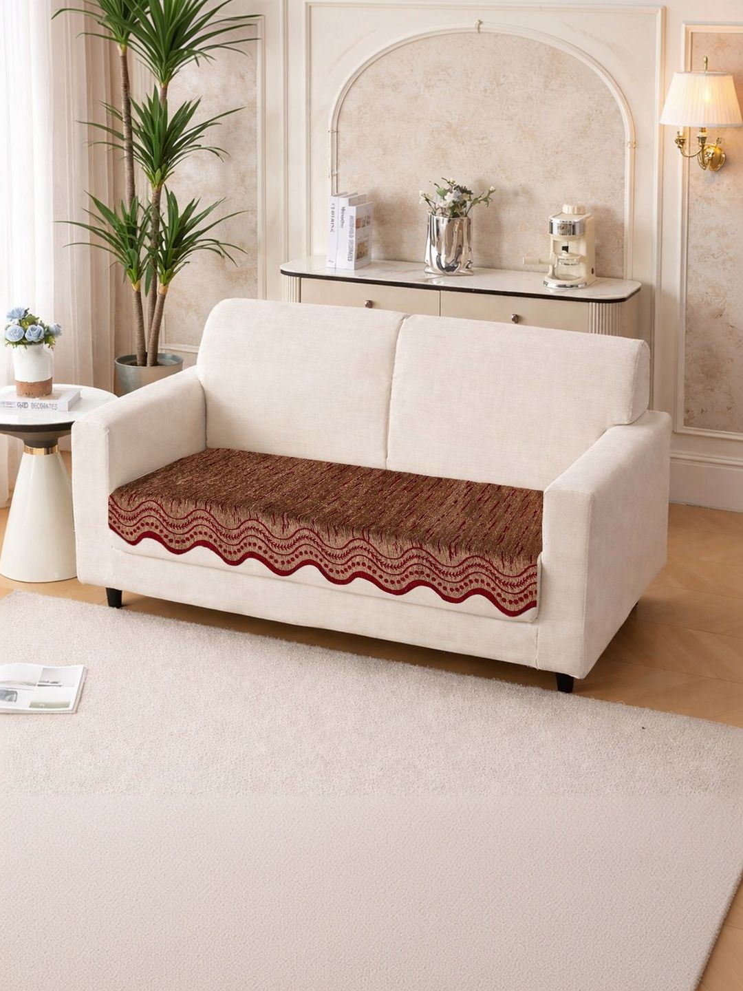 MULTITEX Rust Striped 1 Piece Sofa Cover Without Arms-image-34
