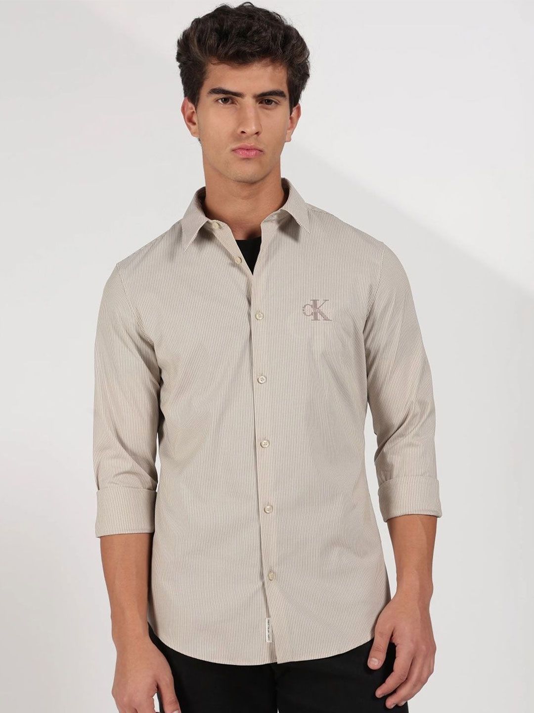 Calvin Klein Jeans Slim Fit Striped Spread Collar Casual Shirt-image-44
