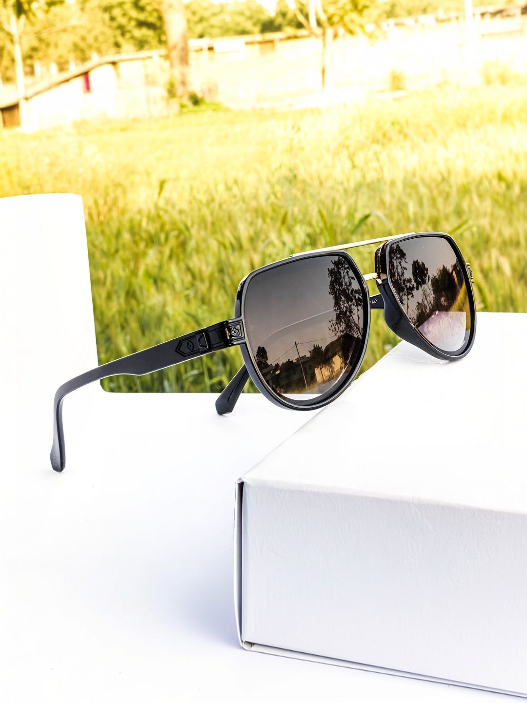 Jiebo Men Black Lens & Black Aviator Sunglasses with-image-40