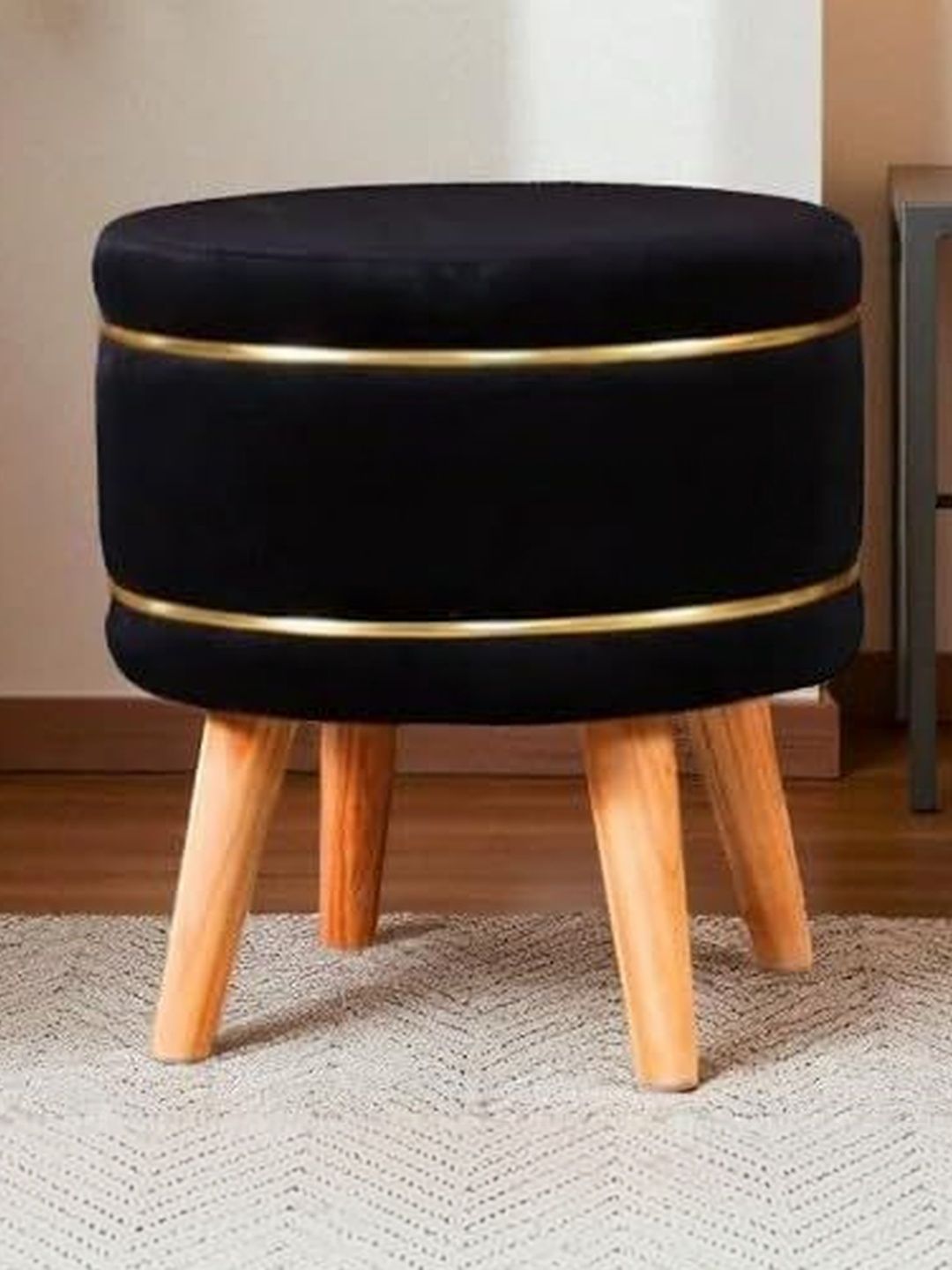 Shadowkart Black Round Wooden Ottomans Without Storage-picture-20