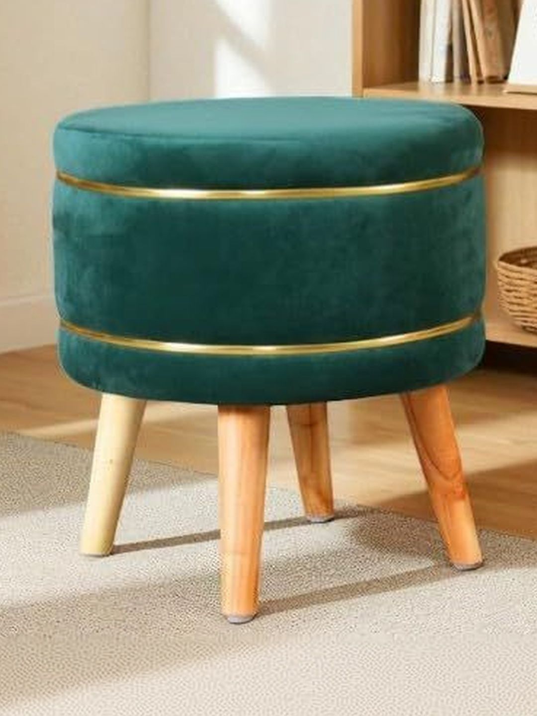 Shadowkart Green Round Wooden Ottomans Without Storage-picture-30