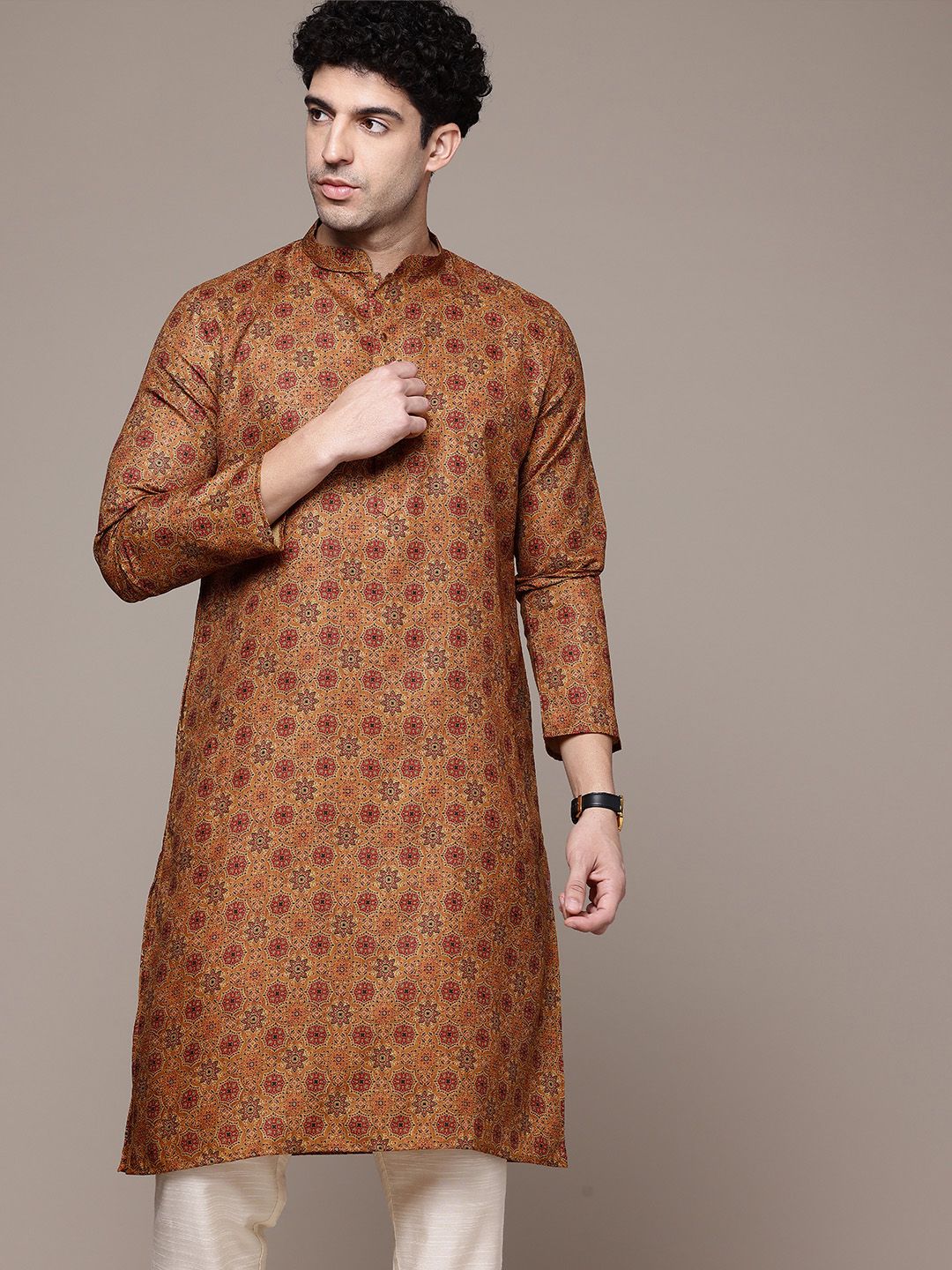 DIVISIVE Mandarin Collar Ethnic Motifs Printed Straight Kurta-image-47
