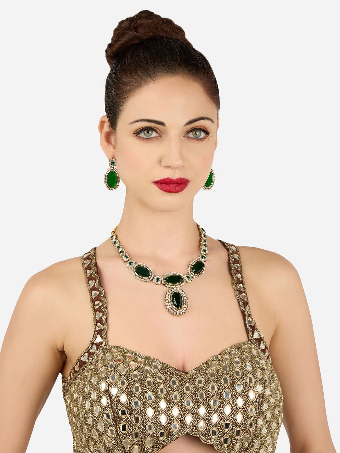 Zaveri Pearls Gold-Plated Antique Stone-Studded Necklace and Earrings-picture-35