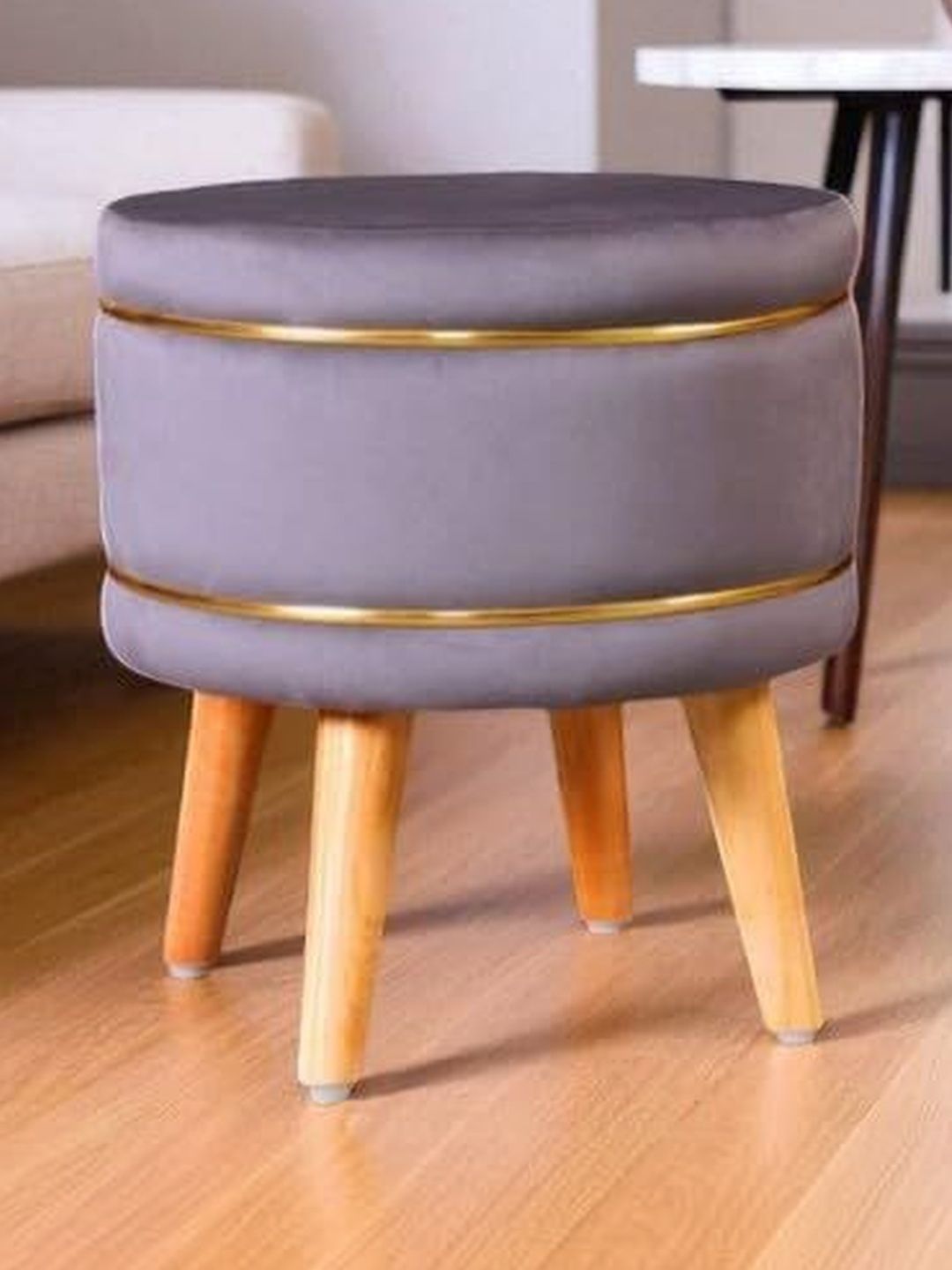 Shadowkart Grey Round Wooden Ottomans Without Storage-picture-21