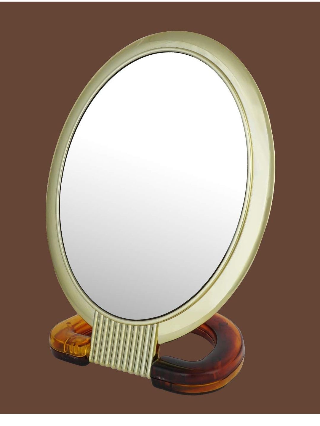 SCARLET LINE Yellow & White Oval Glass Makeup Table Top Mirror-image-14