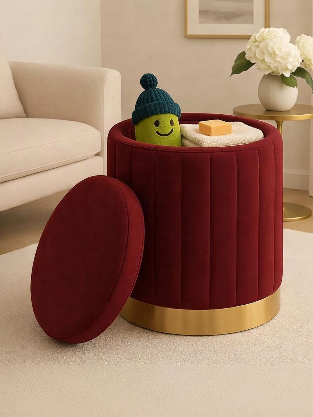 Shadowkart Maroon Round Ottomans-image-10