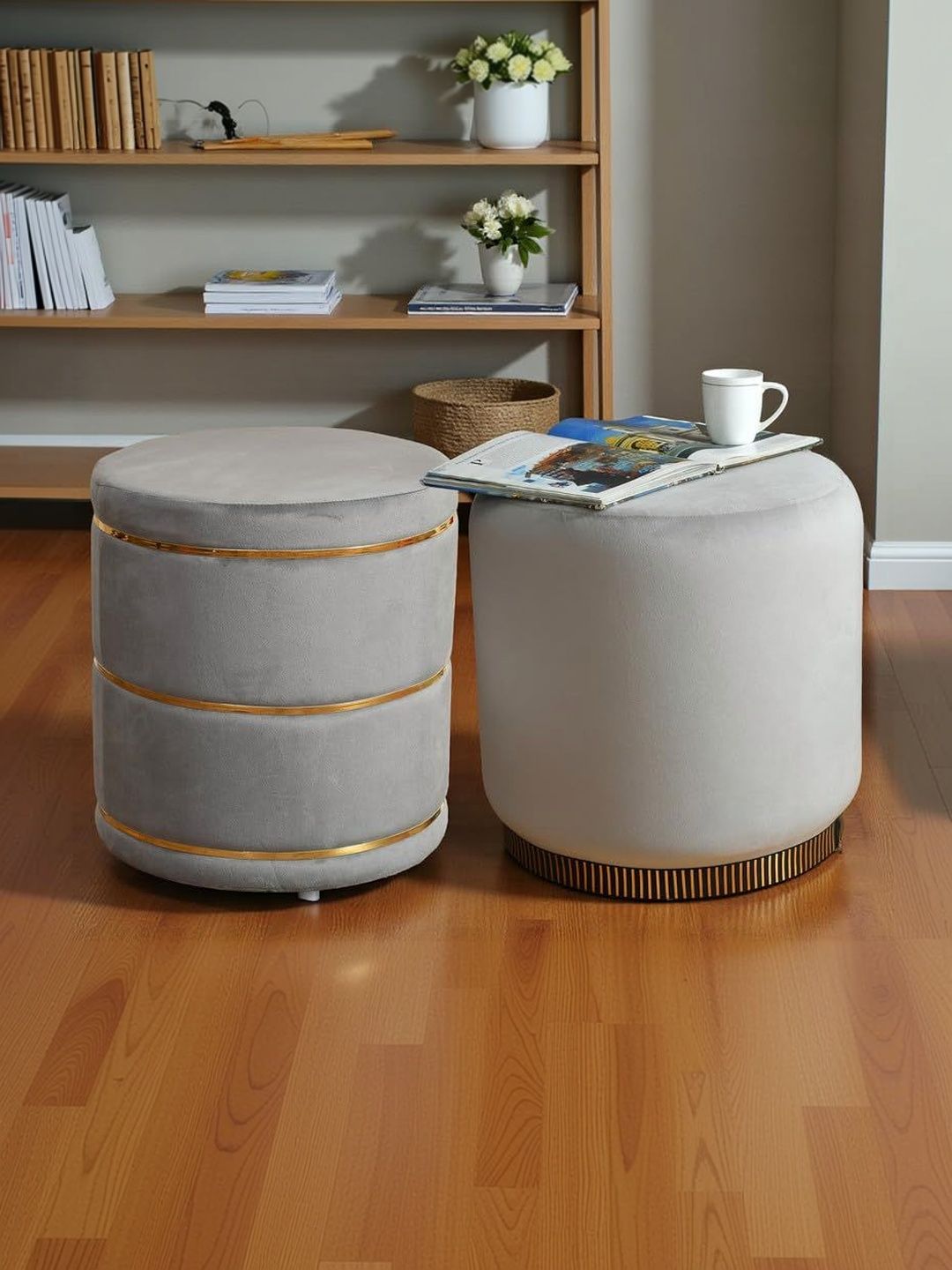 Shadowkart 2 Pieces Grey Round Ottomans-picture-28