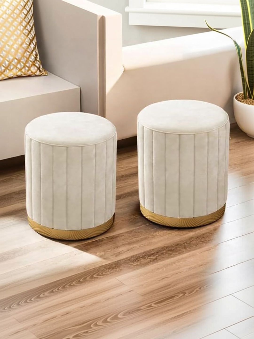Shadowkart 2 Pieces Beige Round Ottomans-picture-15