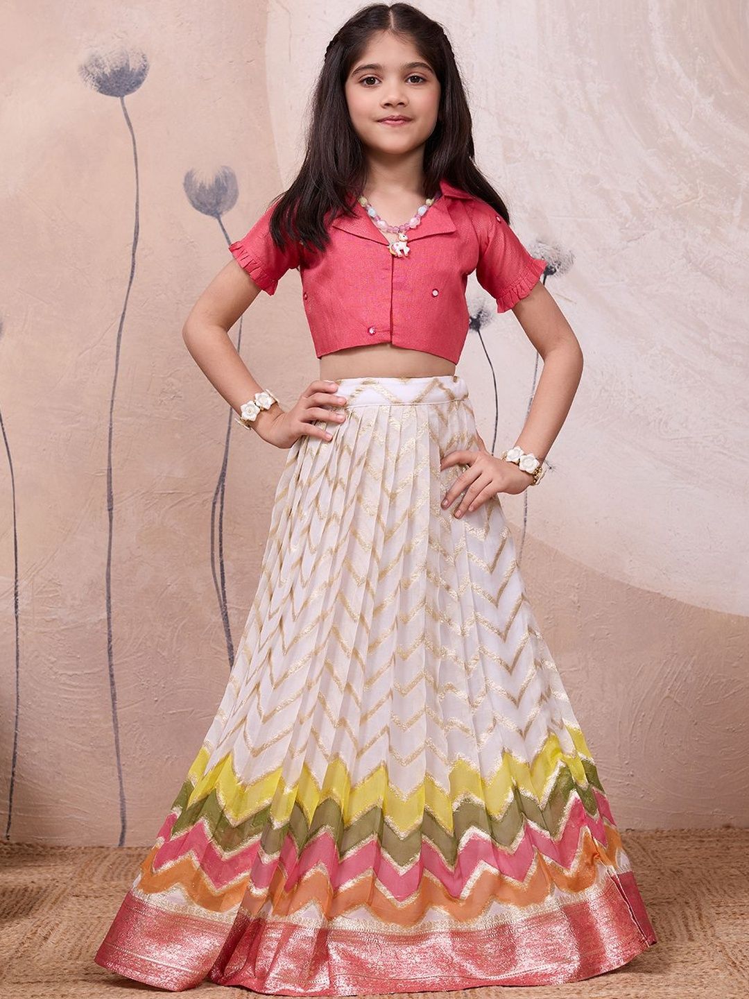 Tasarika Girls Embellished Mirror Work Ready to Wear Lehenga &-image-49