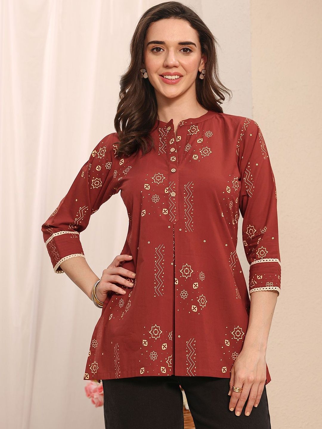 Libas Brown Ethnic Printed Cotton Straight Short Kurti-picture-36