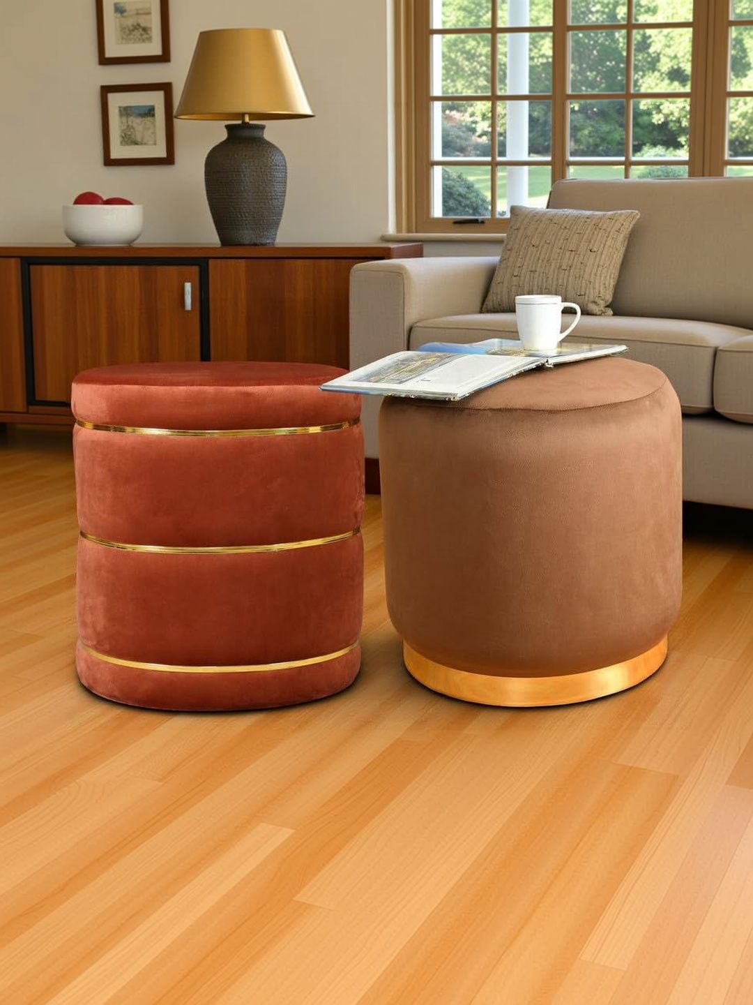 Shadowkart Brown Round Ottomans-image-47