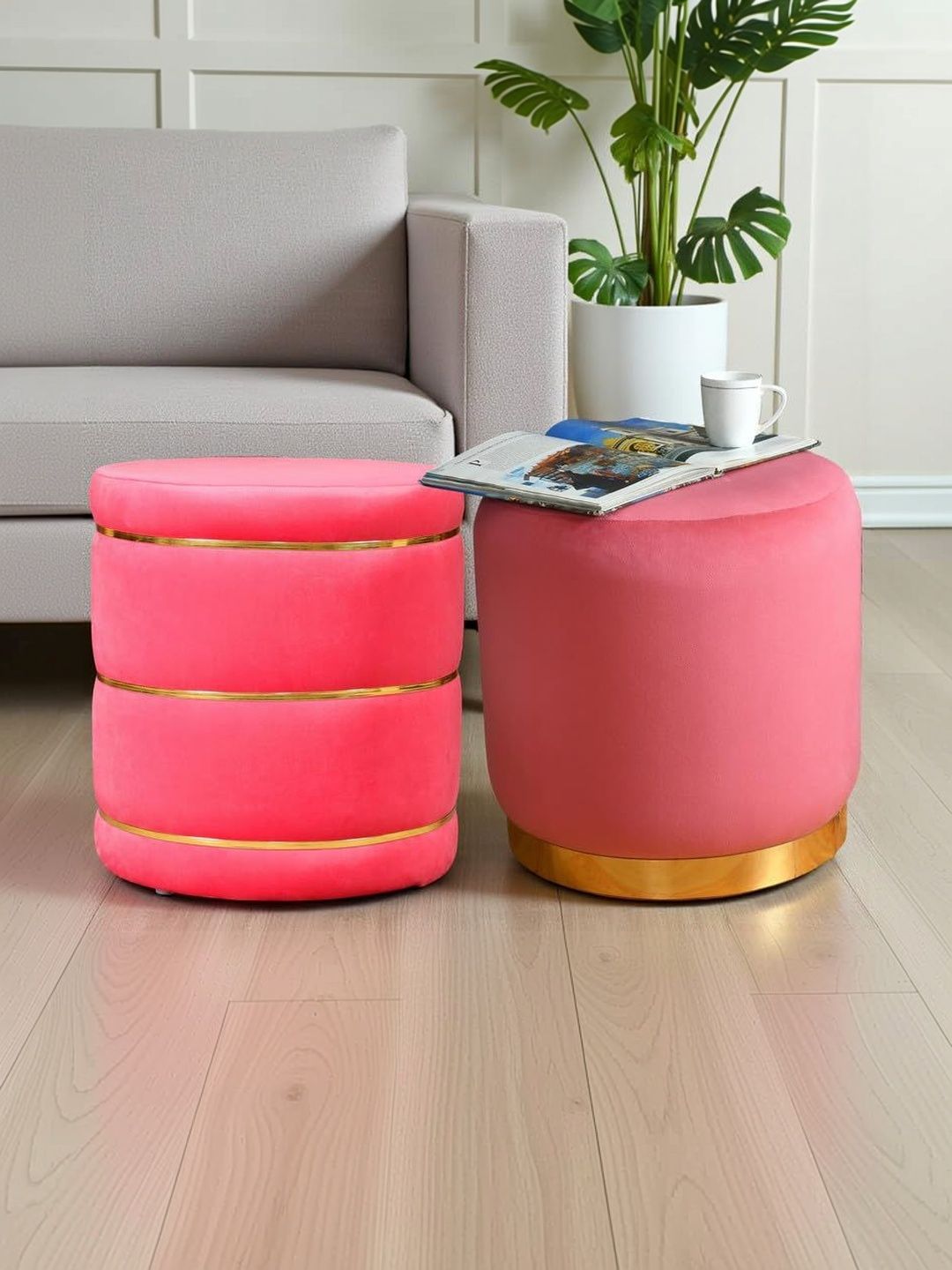 Shadowkart 2 Pieces Pink Round Ottomans-picture-28