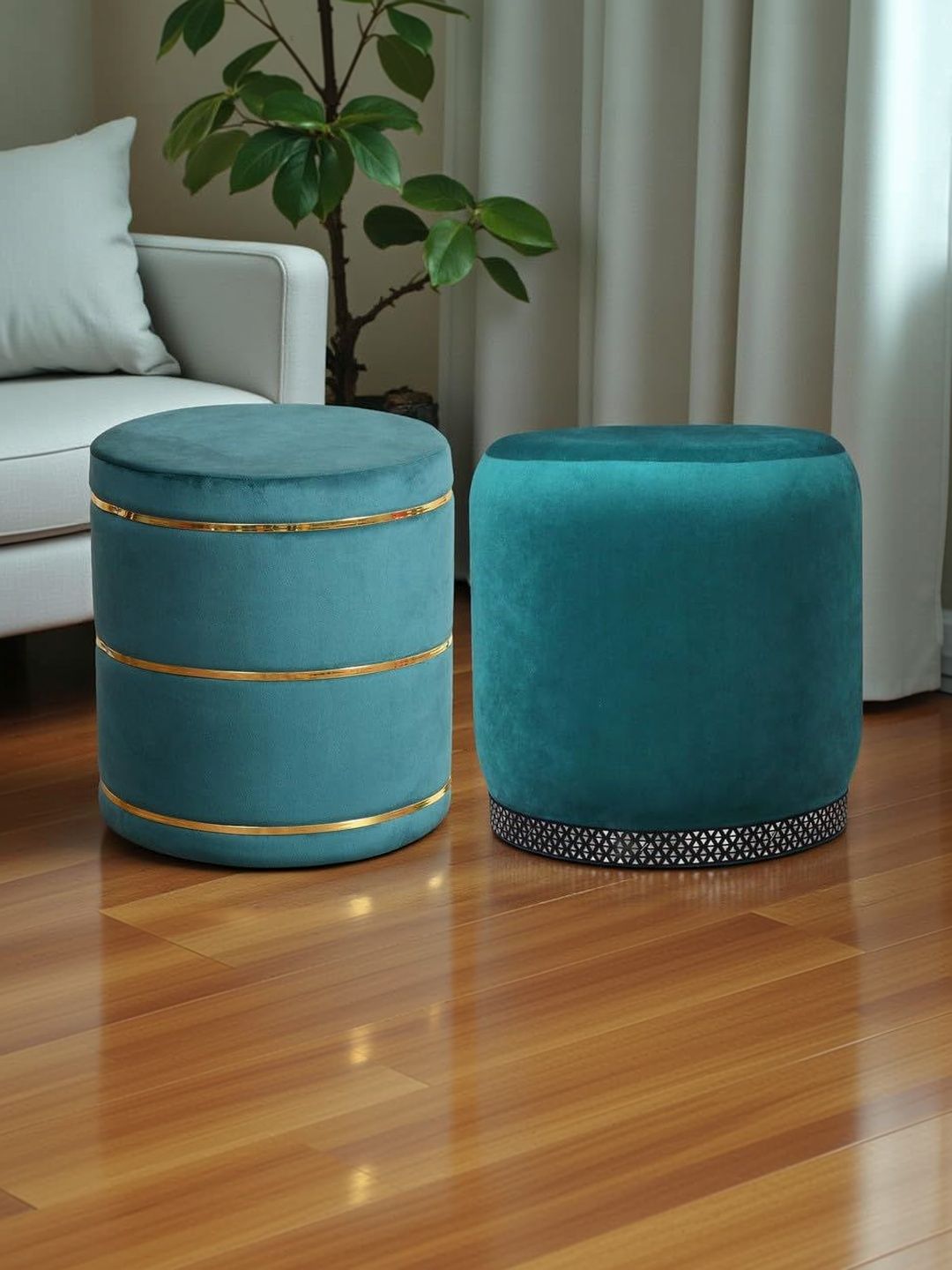 Shadowkart 2 Pieces Sea Green Round Ottomans-picture-36