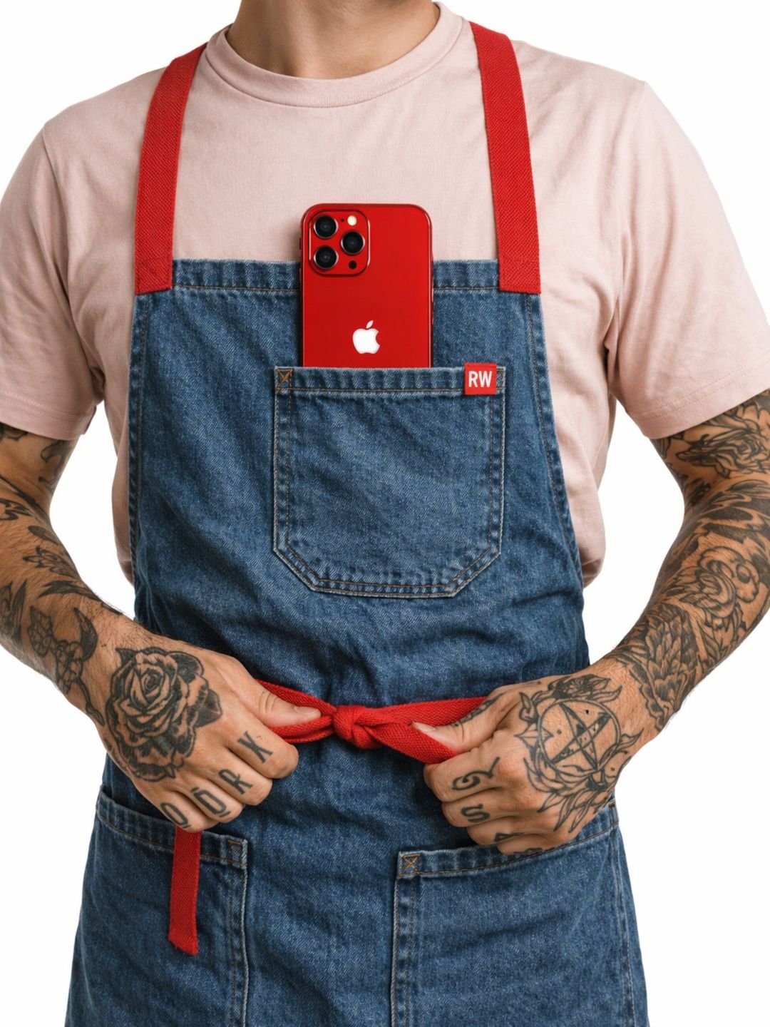 ReedWorth Denim Artist & Chef Apron with Red Straps Crossback-image-1