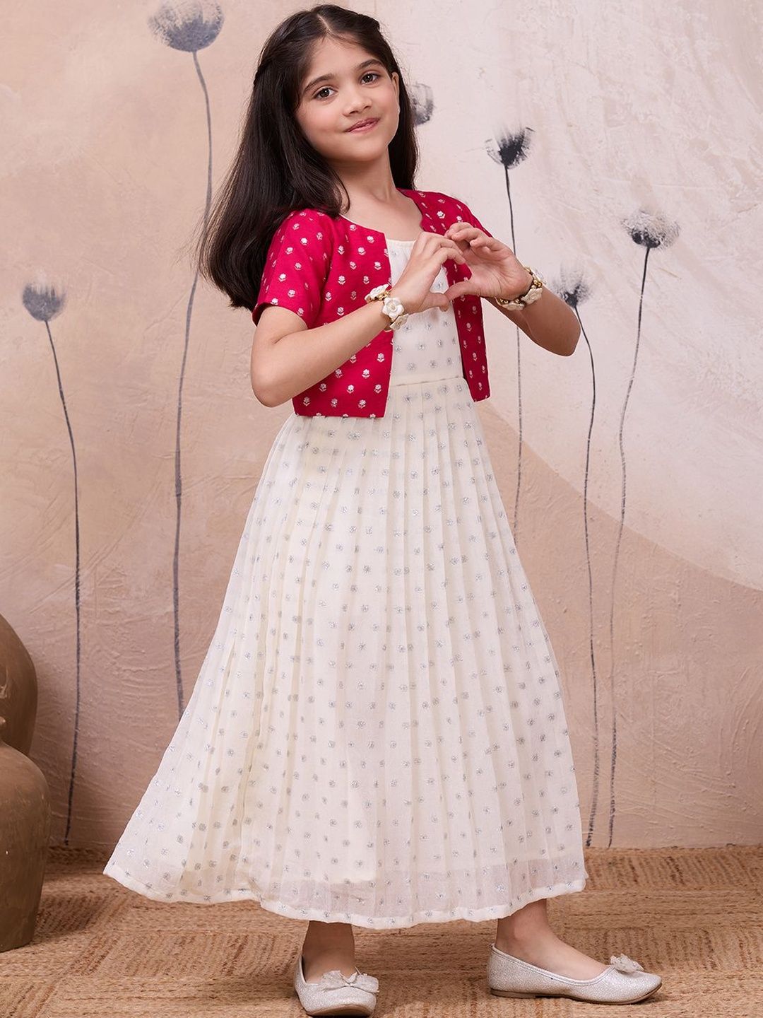 Tasarika Girls Ethnic Motifs Self Designed Gathered or Pleated Maxi Ethnic Dresses-picture-53