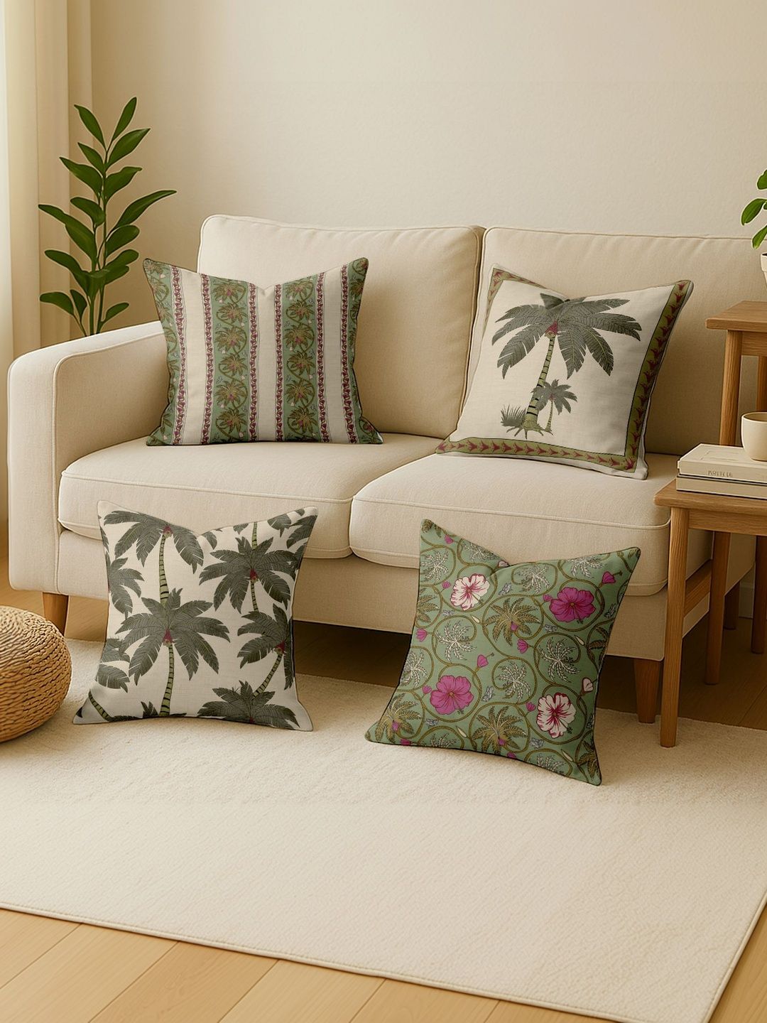 Vargottam Green Set of 4 Square Cushion Covers-image-2