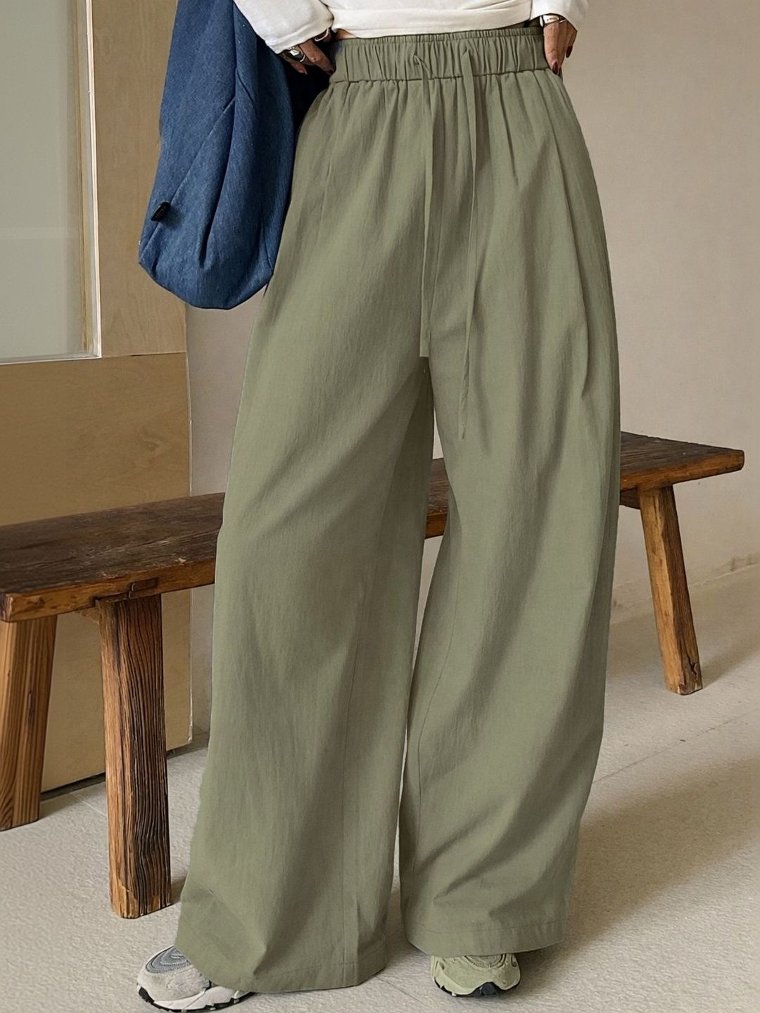 SAKHWALA Women Relaxed Straight Leg Loose Fit High-Rise Wrinkle Free Trousers-picture-13