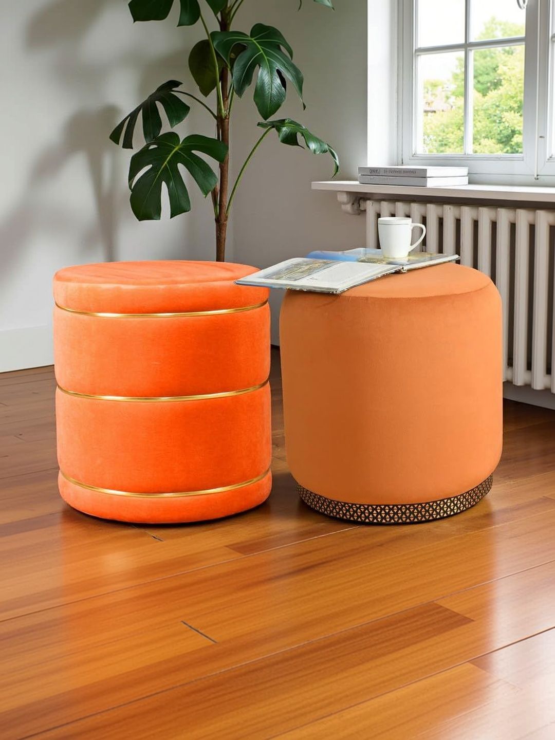 Shadowkart 2-Pieces Orange-colored Round Ottomans-picture-27