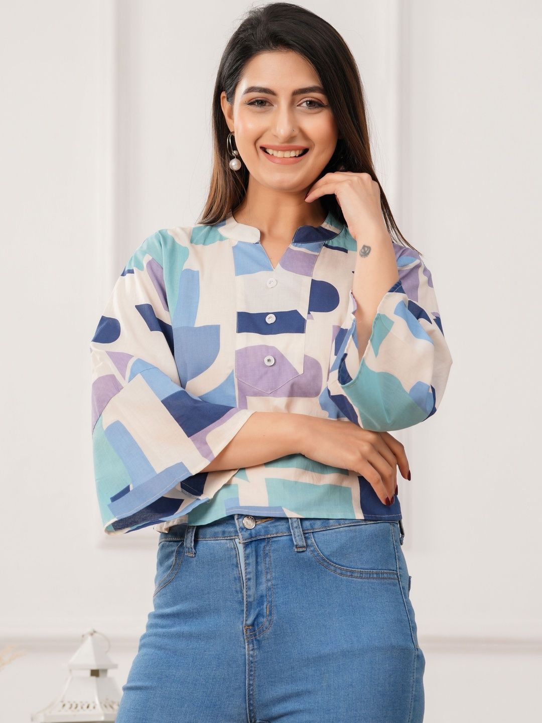 Threadflix Print Bell Sleeve Cotton Crop Top-picture-37