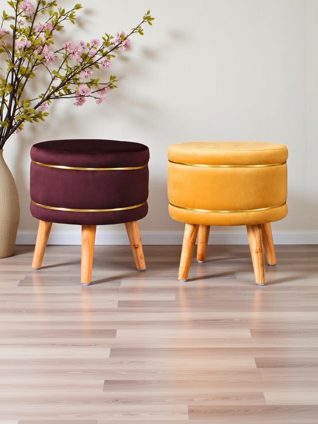 Shadowkart 2 Pieces Yellow Round Ottomans-image-9