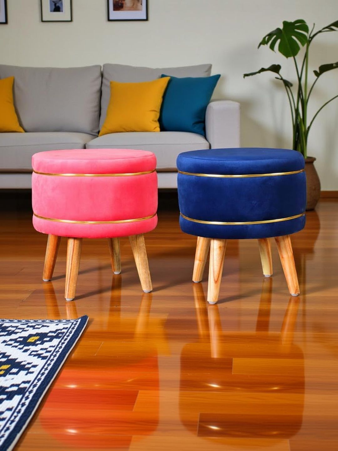 Shadowkart 2 Pieces Pink and Blue Round Ottomans-picture-39