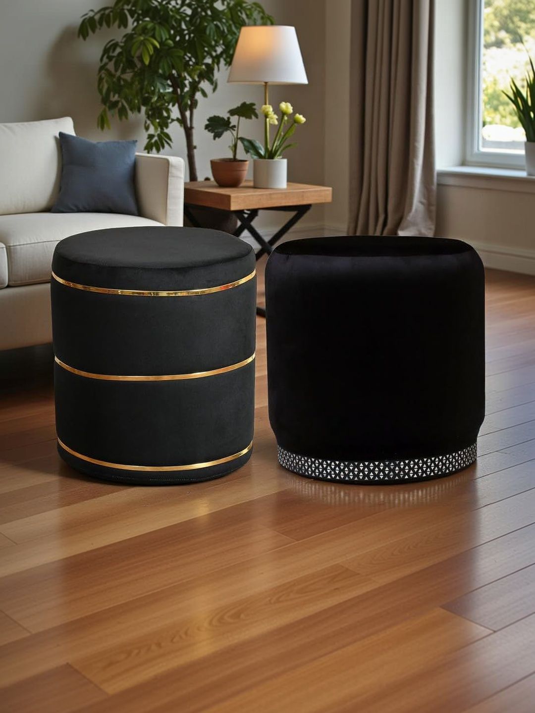Shadowkart 2 Pieces Black Round Ottomans-picture-34
