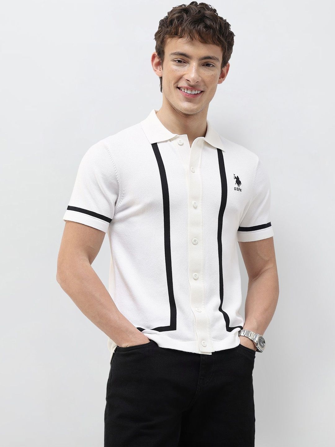 u.s. polo assn. U.S. Polo Assn.Intarsia Knitted Slim Fit Shirt-picture-56