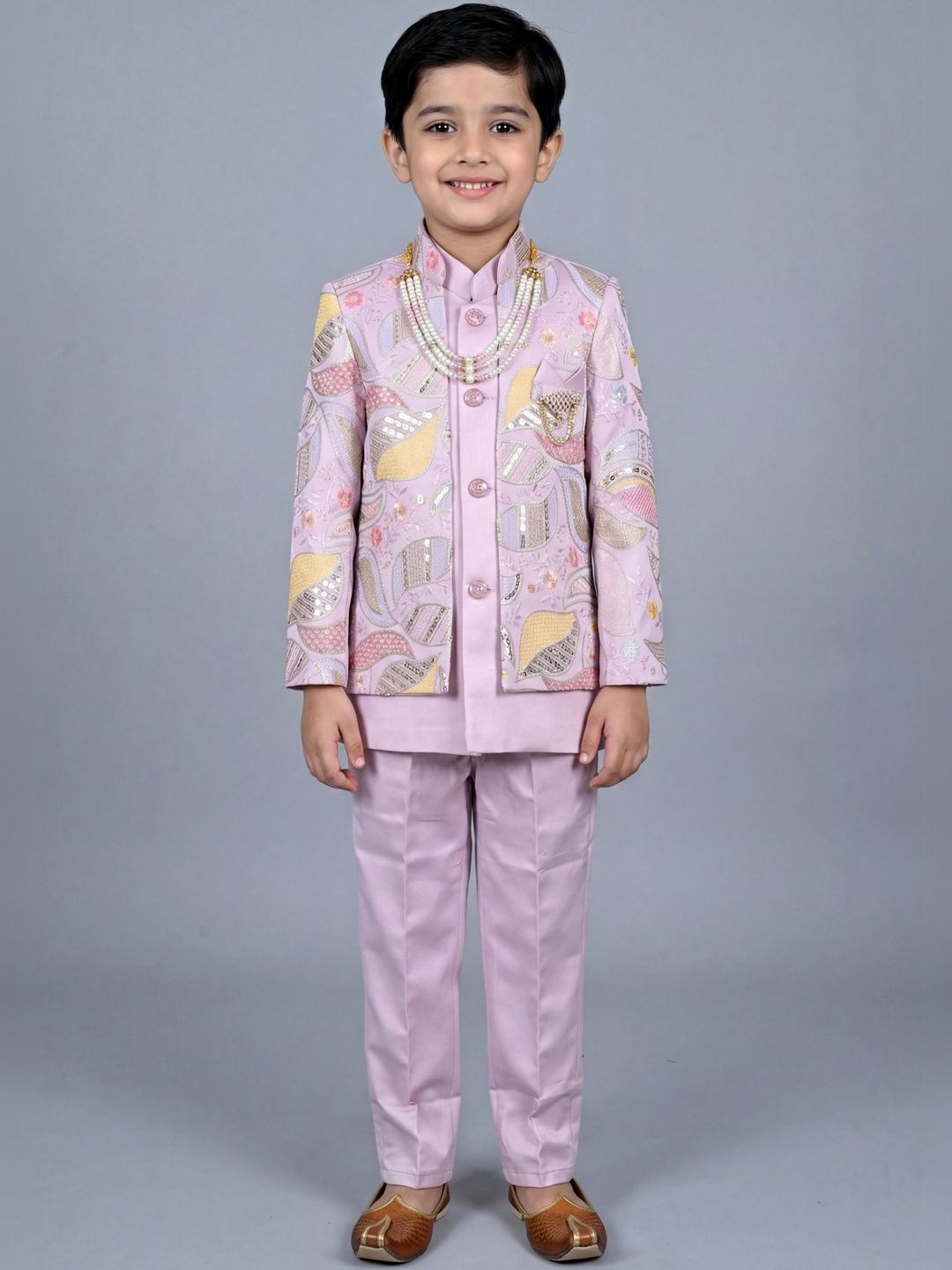 Sangria Boys Embroidered Mandarin Collar Sherwani-image-19